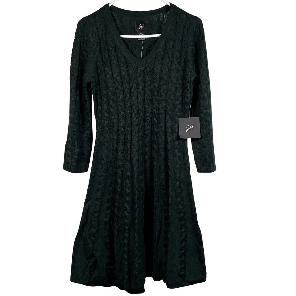 Jessica Howard Sweater Dress Women's Medium Hunter Green V-Neck Knit Midi